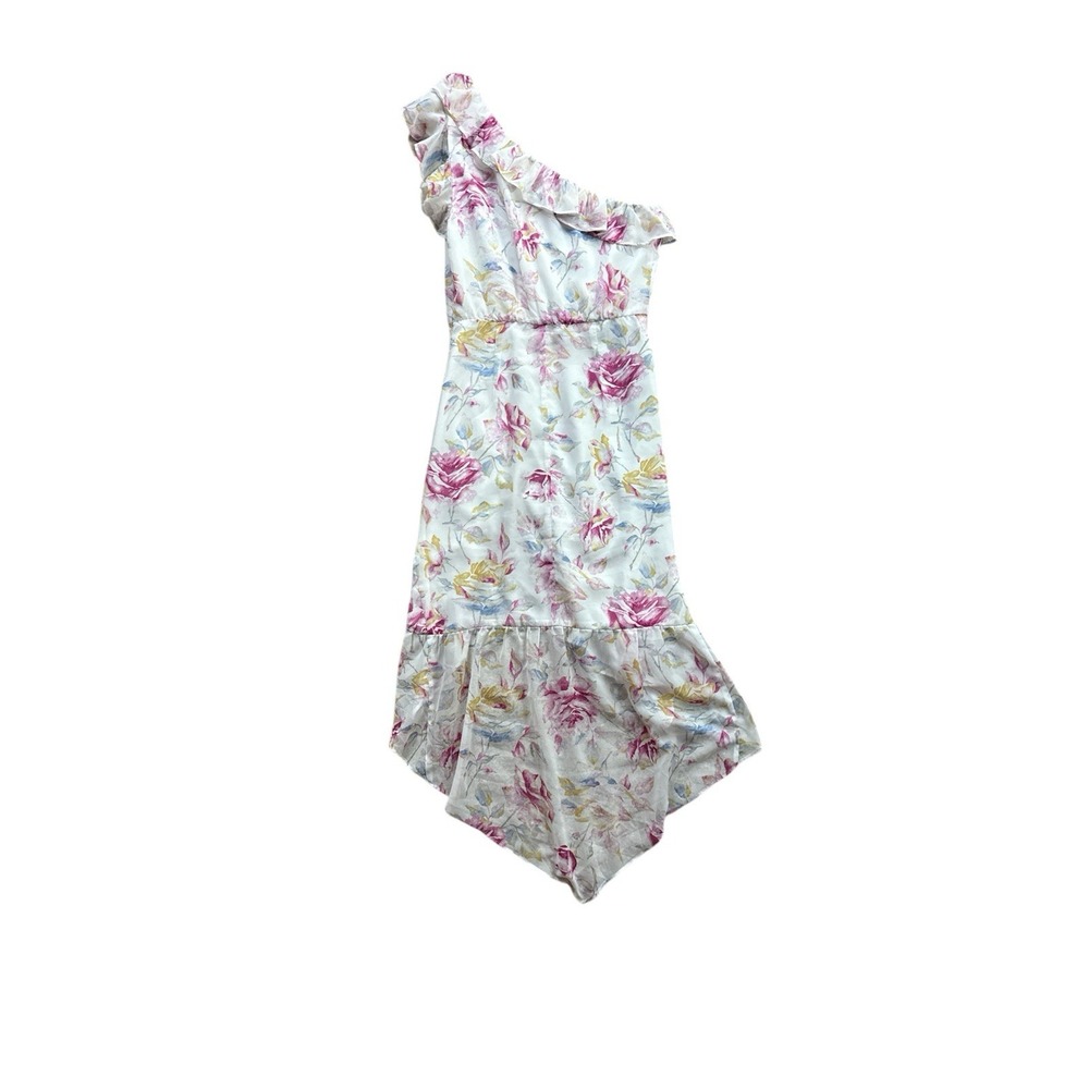 Majorelle Dress Womens Small White Pink Floral Zella Romance One Shoulder Ruffle - Picture 7 of 7